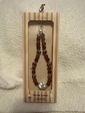 nOir Jewelry Brown and Gold Beaded Phone Chain with Pearl Accent